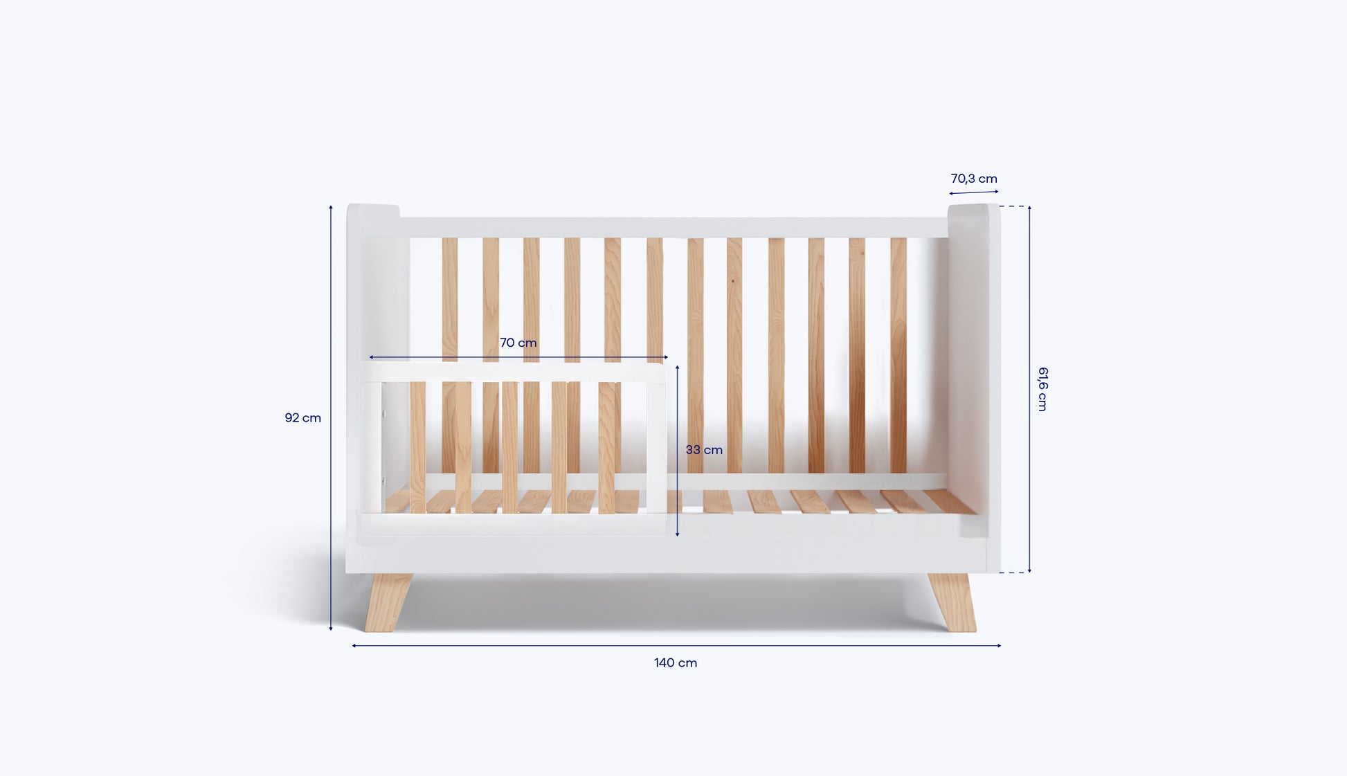 Sin cajón,Barrotes + barrera mini,70 x 140 (cm)